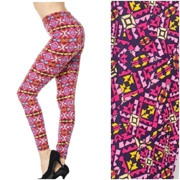 Lularoe TC Leggings Pink Yellow Blue Purple Geometric Print Size Tall Curvy - Picture 1 of 4